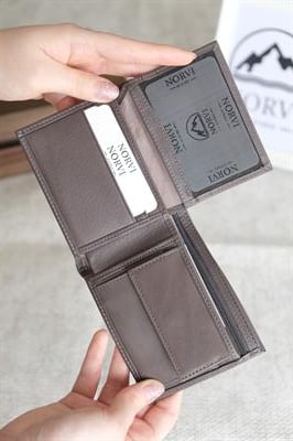 Hakiki Deri Gizli Fermuarlı Erkek Cüzdan Kartlık Gri 1202