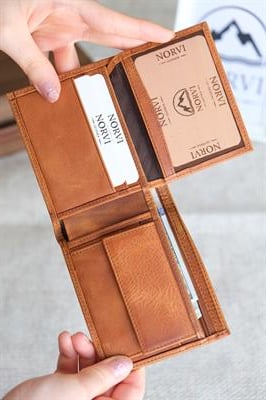 Hakiki Deri Gizli Fermuarlı Erkek Cüzdan Kartlık Taba 1202