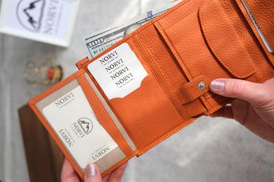 Hakiki Deri Kadın Cüzdan Turuncu 1222