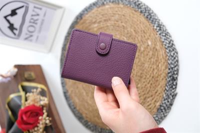 Hakiki Deri Minimal Mekanizmalı Kartlık Mor 1341