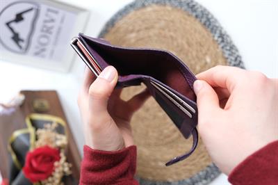 Hakiki Deri Minimal Mekanizmalı Kartlık Mor 1341