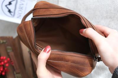 Hakiki Deri Premium Tutma Bantlı El Çantası Taba 1280