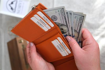 Hakiki Deri Zarf Cüzdan Turuncu 1216