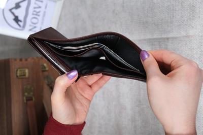 İçi Çıtçıtlı Fermuarlı Bozuk Para Gözlü Yatay Hakiki Deri Cüzdan Koyu Kahverengi 1307