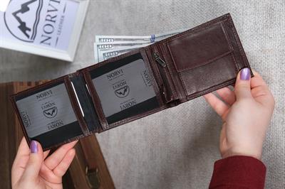 İçi Çıtçıtlı Fermuarlı Bozuk Para Gözlü Yatay Hakiki Deri Cüzdan Koyu Kahverengi 1307