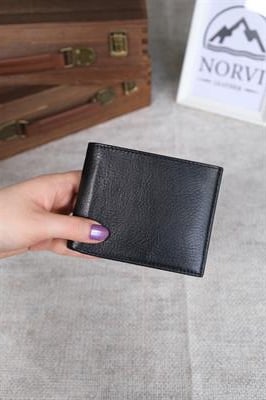 İçi Çıtçıtlı Fermuarlı Bozuk Para Gözlü Yatay Hakiki Deri Cüzdan Siyah 1307