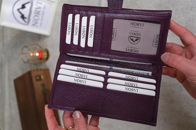 Kadın Hakiki Deri Bol Kartlıklı Bozuk Para Gözlü Cüzdan Mor 1228