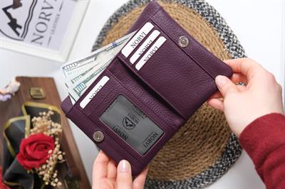 Kartlıklı Kadın Hakiki Deri Cüzdan Mor 1355