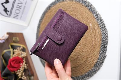 Kartlıklı Kadın Hakiki Deri Cüzdan Mor 1355