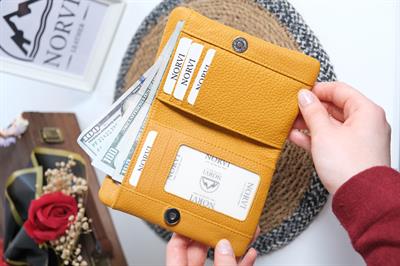 Kartlıklı Kadın Hakiki Deri Cüzdan Sarı 1355