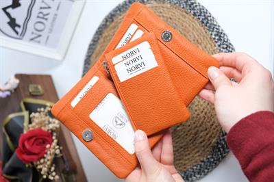 Kartlıklı Kadın Hakiki Deri Cüzdan Turuncu 1355