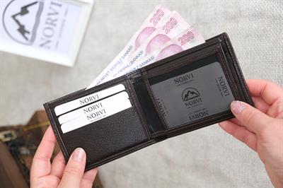 Klasik Bozuk Para Bölmeli Hakiki Deri Cüzdan Koyu Kahverengi 1005