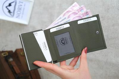 Mekanizmalı Otomatik Hakiki Deri Kartlık  Haki Yeşil 1041
