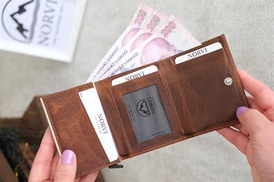 Mekanizmalı Otomatik Hakiki Deri Kartlık Kadın Fındık Rengi 1041