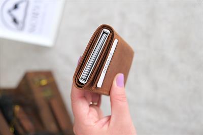 Mekanizmalı Otomatik Hakiki Deri Kartlık Kadın Fındık Rengi 1041