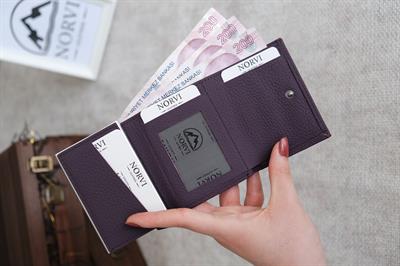 Mekanizmalı Otomatik Hakiki Deri Kartlık Mor 1041