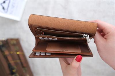 Saraciye Dikişli Çok Bölmeli Hakiki Deri Cüzdan Kadın Taba 1065