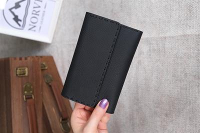 Saraciye Dikişli Çok Bölmeli Hakiki Deri Cüzdan Kadın Siyah 1065