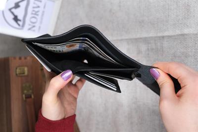 Saraciye Dikişli Çok Bölmeli Hakiki Deri Cüzdan Kadın Siyah 1065