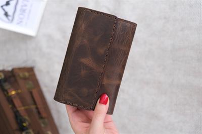 Saraciye Dikişli Çok Bölmeli Hakiki Deri Cüzdan Kadın Kahverengi 1065