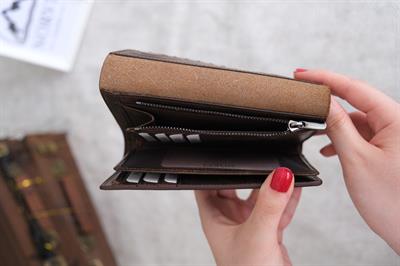 Saraciye Dikişli Çok Bölmeli Hakiki Deri Cüzdan Kadın Kahverengi 1065