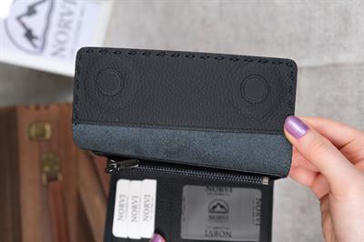 Saraciye Dikişli Çok Bölmeli Hakiki Deri Cüzdan Kadın Siyah 1065