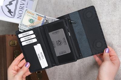 Saraciye Dikişli Çok Bölmeli Hakiki Deri Cüzdan Kadın Siyah 1065