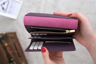 Saraciye Dikişli Çok Bölmeli Hakiki Deri Cüzdan Kadın Mor 1065 