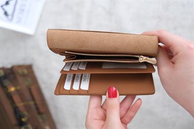 Saraciye Dikişli Çok Bölmeli Hakiki Deri Cüzdan Kadın Taba 1065