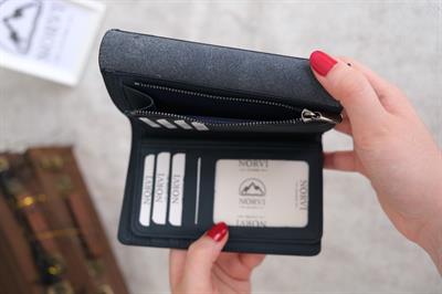 Saraciye Dikişli Çok Bölmeli Hakiki Deri Cüzdan Kadın Koyu Mavi 1065