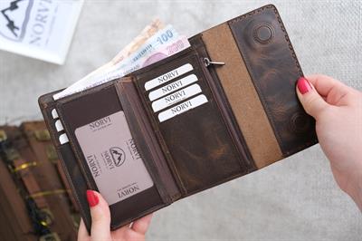 Saraciye Dikişli Çok Bölmeli Hakiki Deri Cüzdan Kadın Kahverengi 1065