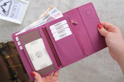 Saraciye Dikişli Çok Bölmeli Hakiki Deri Cüzdan Kadın Pembe 1065