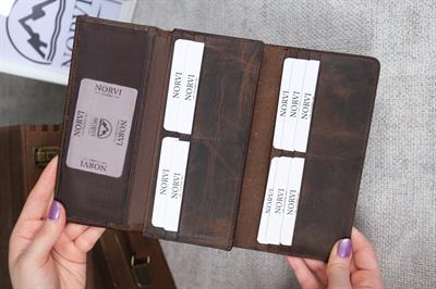 Saraciye Dikişli Telefon Bölmeli Hakiki Deri Cüzdan Koyu Kahverengi 1052