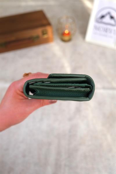 Saraciye Dikişli Telefon Bölmeli Hakiki Deri Cüzdan Yeşil 1052