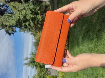 Saraciye Dikişli Telefon Bölmeli Hakiki Deri Cüzdan Turuncu 1052