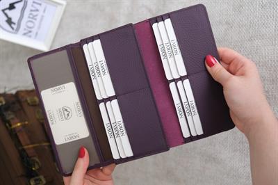 Saraciye Dikişli Telefon Bölmeli Hakiki Deri Cüzdan Mor 1052