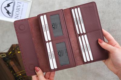 Saraciye Dikişli Telefon Bölmeli Hakiki Deri Cüzdan Bordo Renk 1052