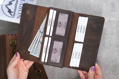 Saraciye Dikişli Telefon Bölmeli Hakiki Deri Cüzdan Koyu Kahverengi 1052