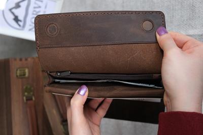 Saraciye Dikişli Telefon Bölmeli Hakiki Deri Cüzdan Koyu Kahverengi 1052