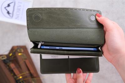 Saraciye Dikişli Telefon Bölmeli Hakiki Deri Cüzdan Haki Yeşil 1052