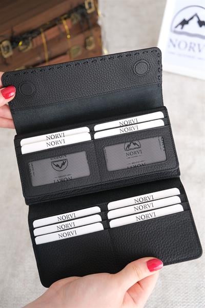 Saraciye Dikişli Telefon Bölmeli Hakiki Deri Cüzdan Siyah Renk 1052