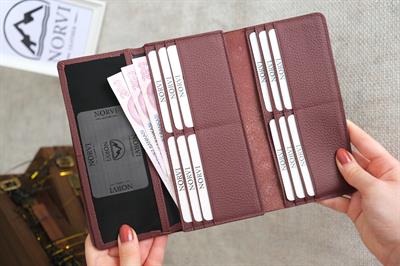 Saraciye Dikişli Telefon Bölmeli Hakiki Deri Cüzdan Bordo Renk 1052