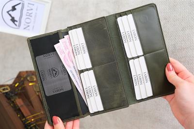 Saraciye Dikişli Telefon Bölmeli Hakiki Deri Cüzdan Haki Yeşil 1052