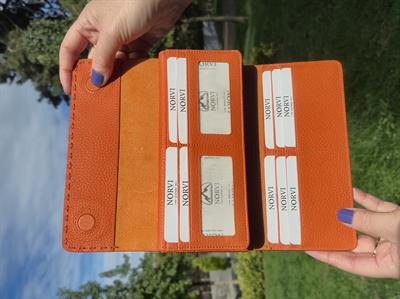 Saraciye Dikişli Telefon Bölmeli Hakiki Deri Cüzdan Turuncu 1052