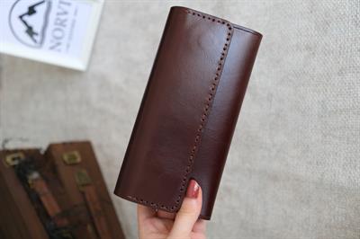 Saraciye Dikişli Telefon Bölmeli Hakiki Deri Cüzdan Parlak Kahverengi 1052