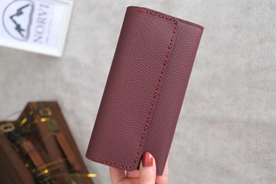 Saraciye Dikişli Telefon Bölmeli Hakiki Deri Cüzdan Bordo Renk 1052