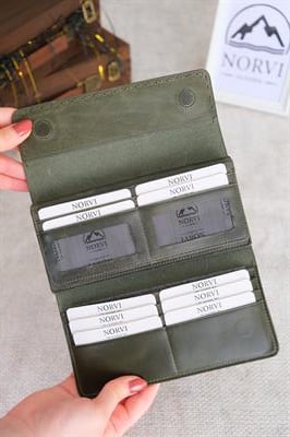 Saraciye Dikişli Telefon Bölmeli Hakiki Deri Cüzdan Haki Yeşil 1052