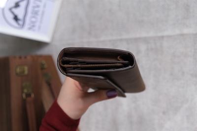 Saraciye Dikişli Telefon Bölmeli Hakiki Deri Cüzdan Koyu Kahverengi 1052