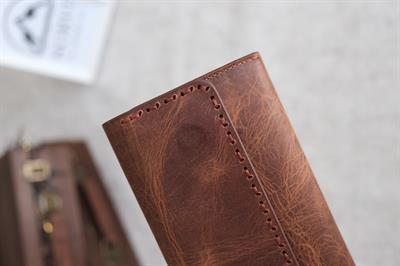 Saraciye Dikişli Telefon Bölmeli Hakiki Deri Cüzdan Fındık Rengi 1052