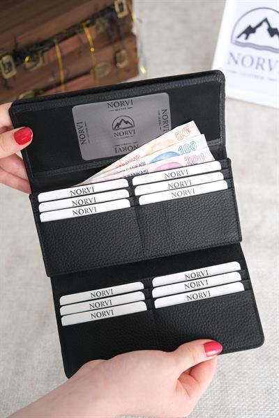 Saraciye Dikişli Telefon Bölmeli Hakiki Deri Cüzdan Siyah Renk 1052